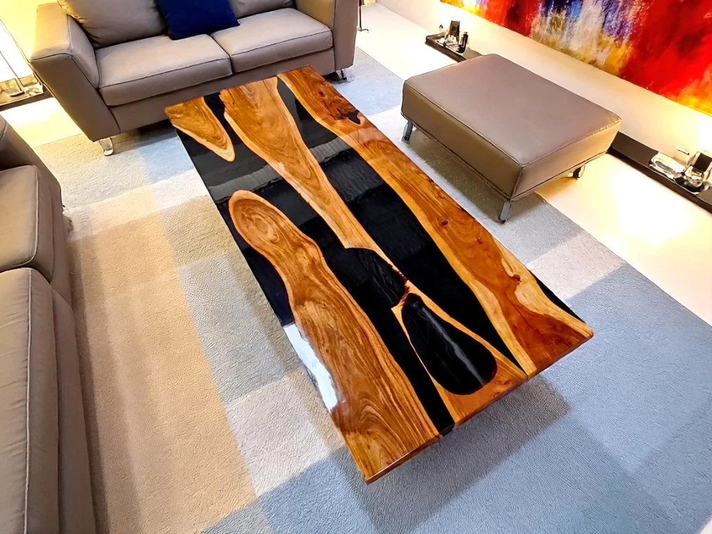 Elegant Black River Table – Solid Wood & Epoxy Masterpiece